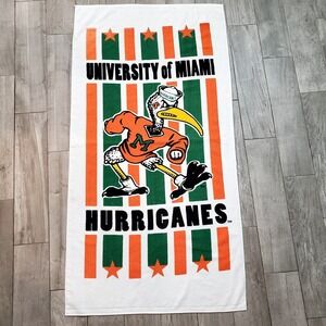 Vintage University Of Miami Hurricanes Sebastian Ibis Beach Towel 58" x 30" USA